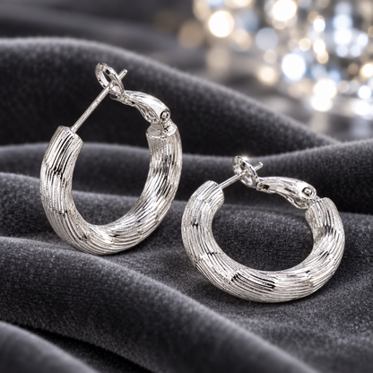 Textured Silver Hoop Earrings