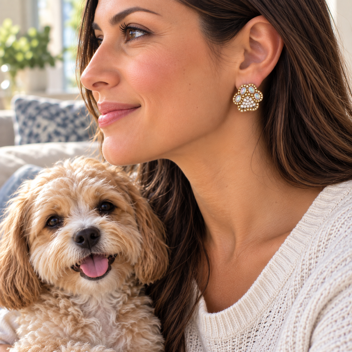 Statement Crystal Paw Print Earrings