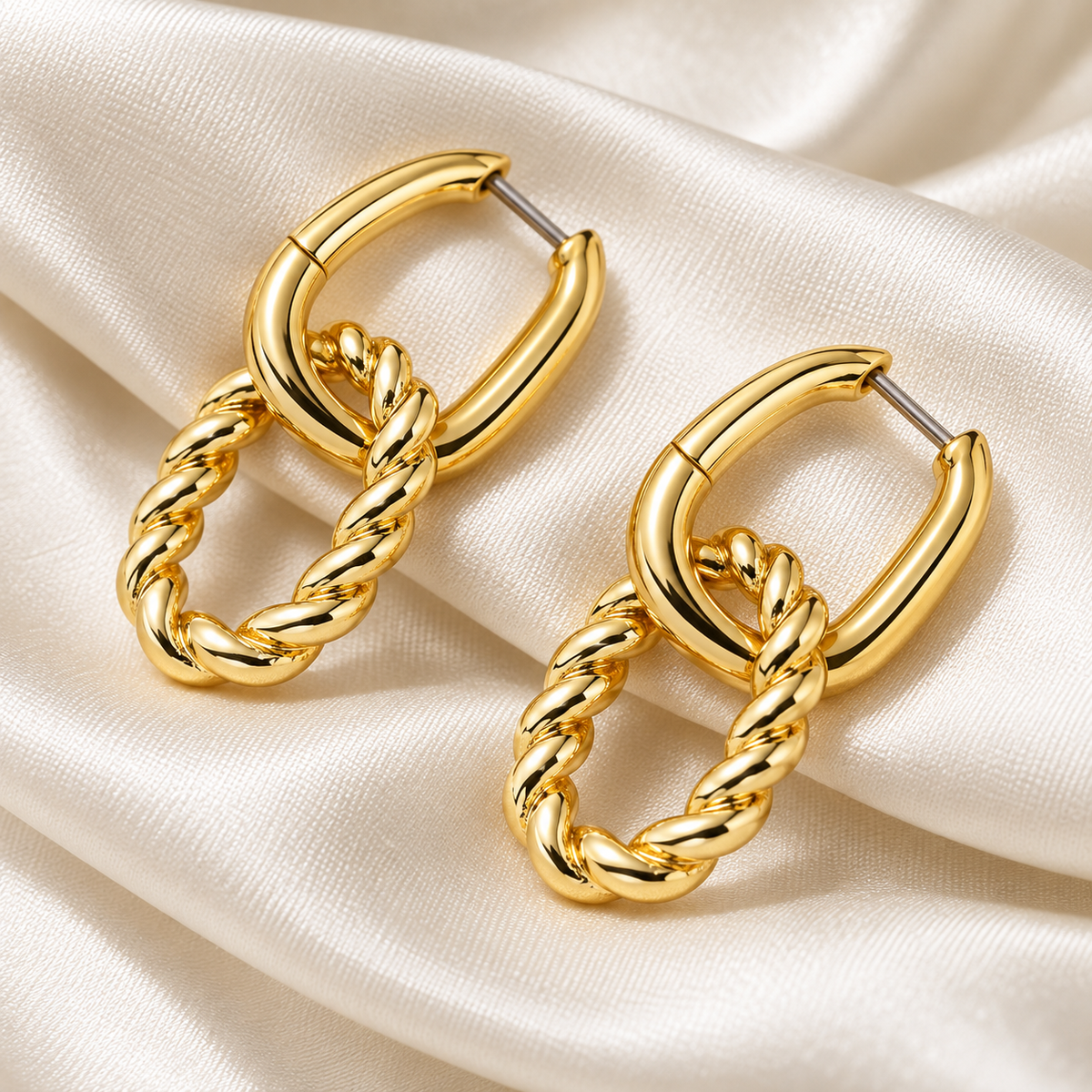 Gold Twisted Link Hoop Earrings