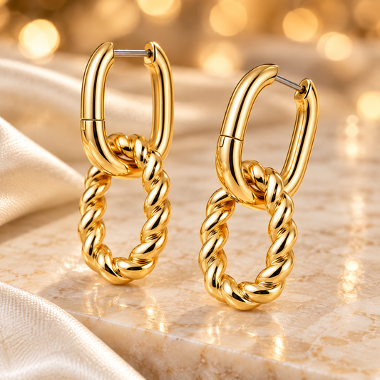 Gold Twisted Link Hoop Earrings