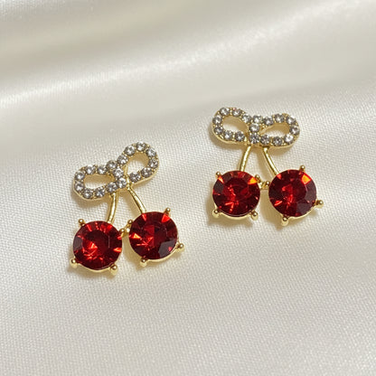 Cherry Bow Pavé Earrings on white