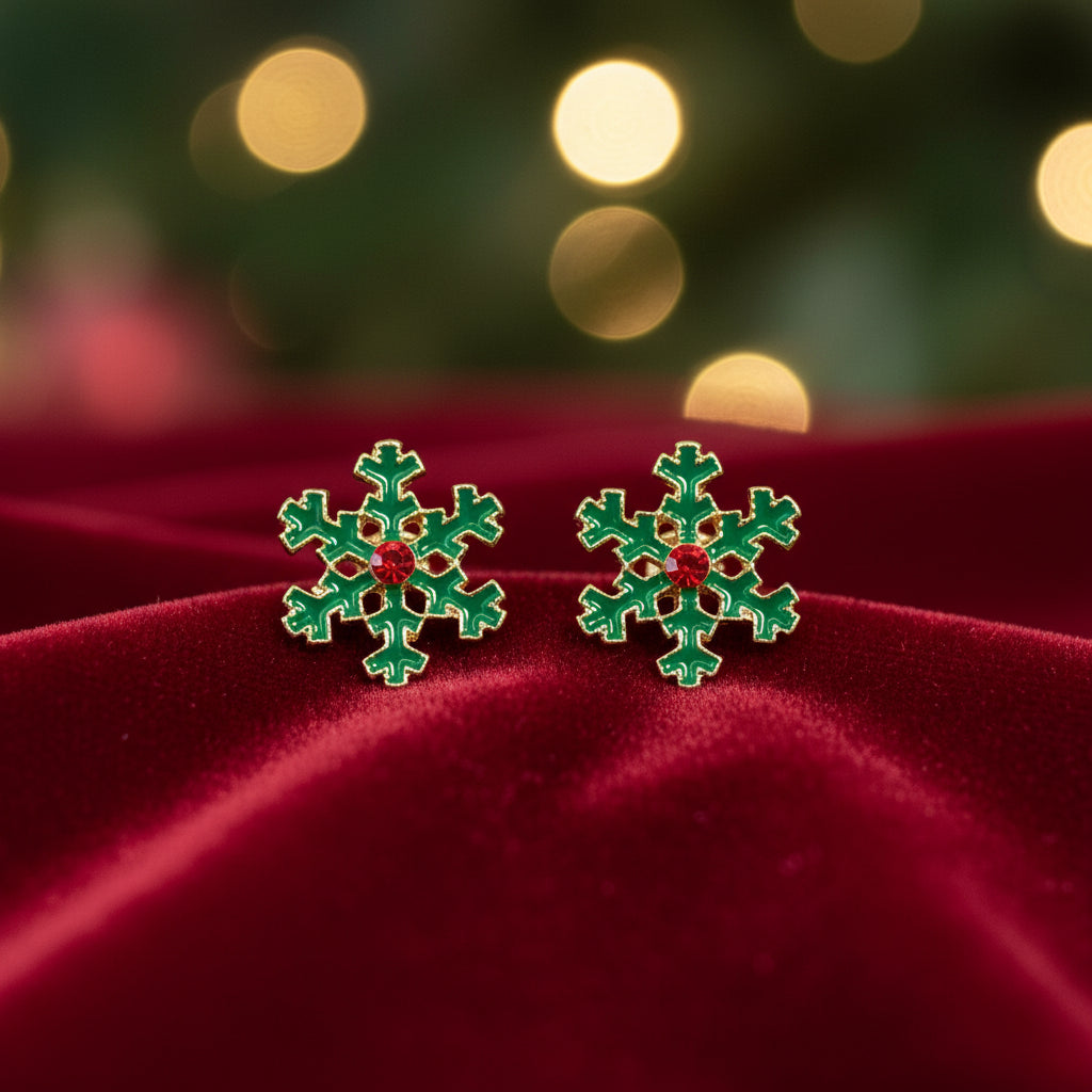 Christmas Snowflake Earrings on red