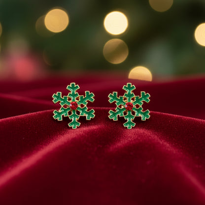 Christmas Snowflake Earrings on red