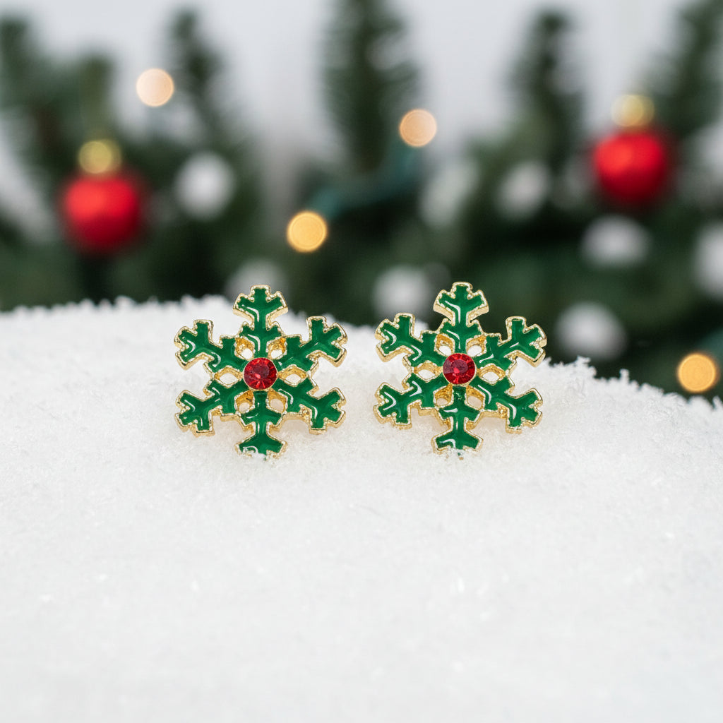 Christmas Snowflake Earrings on snow