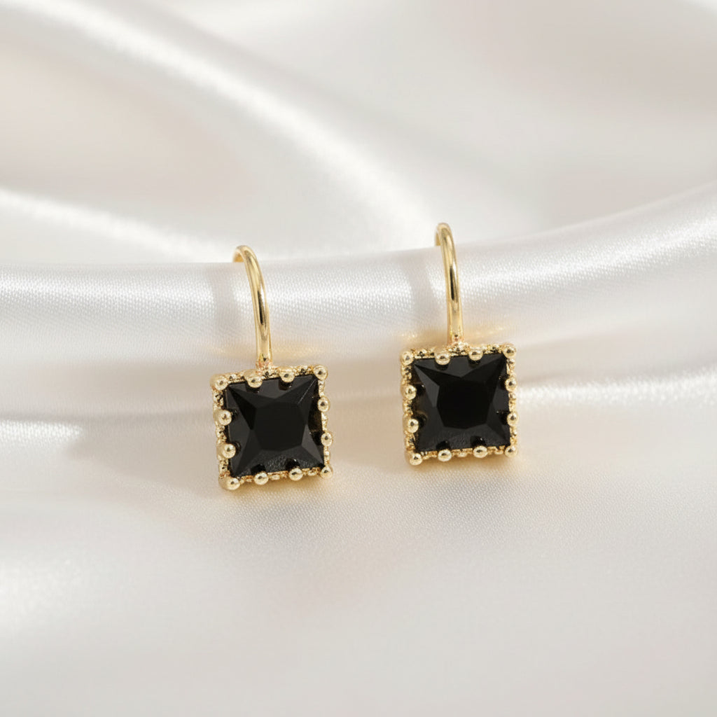 Classic Square Black Drop Earrings
