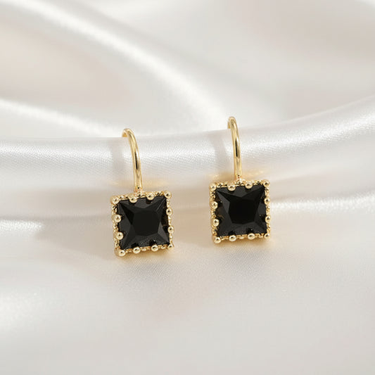 Classic Square Black Drop Earrings
