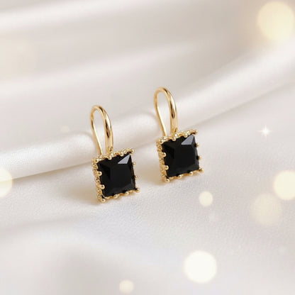 Classic Square Black Drop Earrings on white