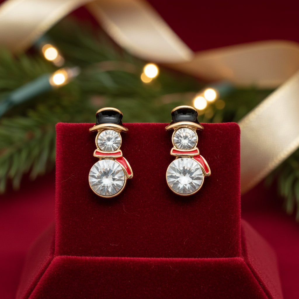 Crystal Snowman Earrings on red
