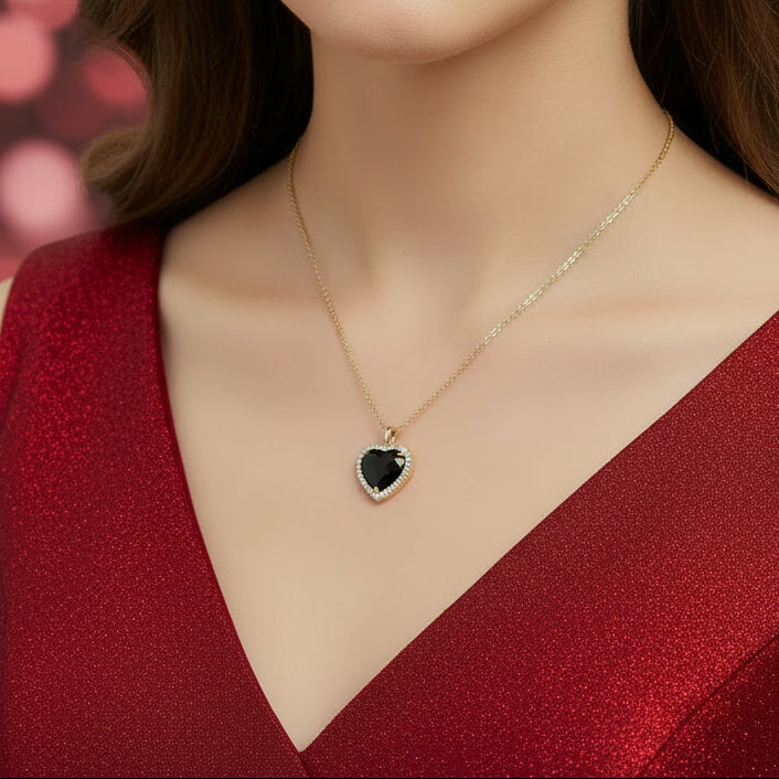 Midnight Black Heart CZ Necklace
