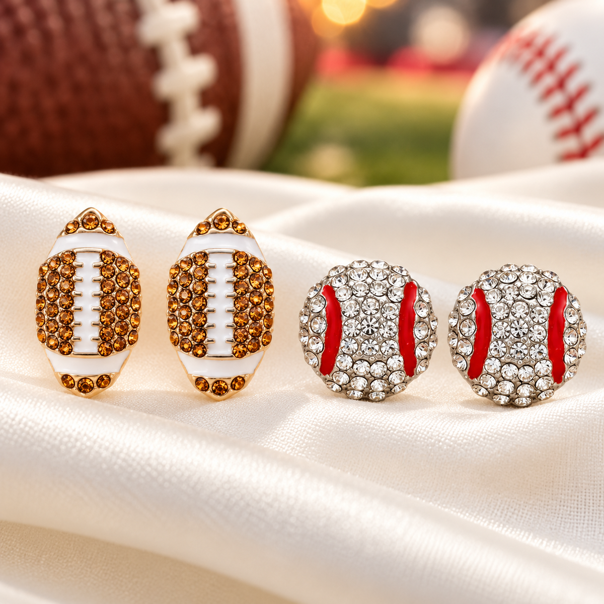 Football & Baseball Pavé Earring Bundle