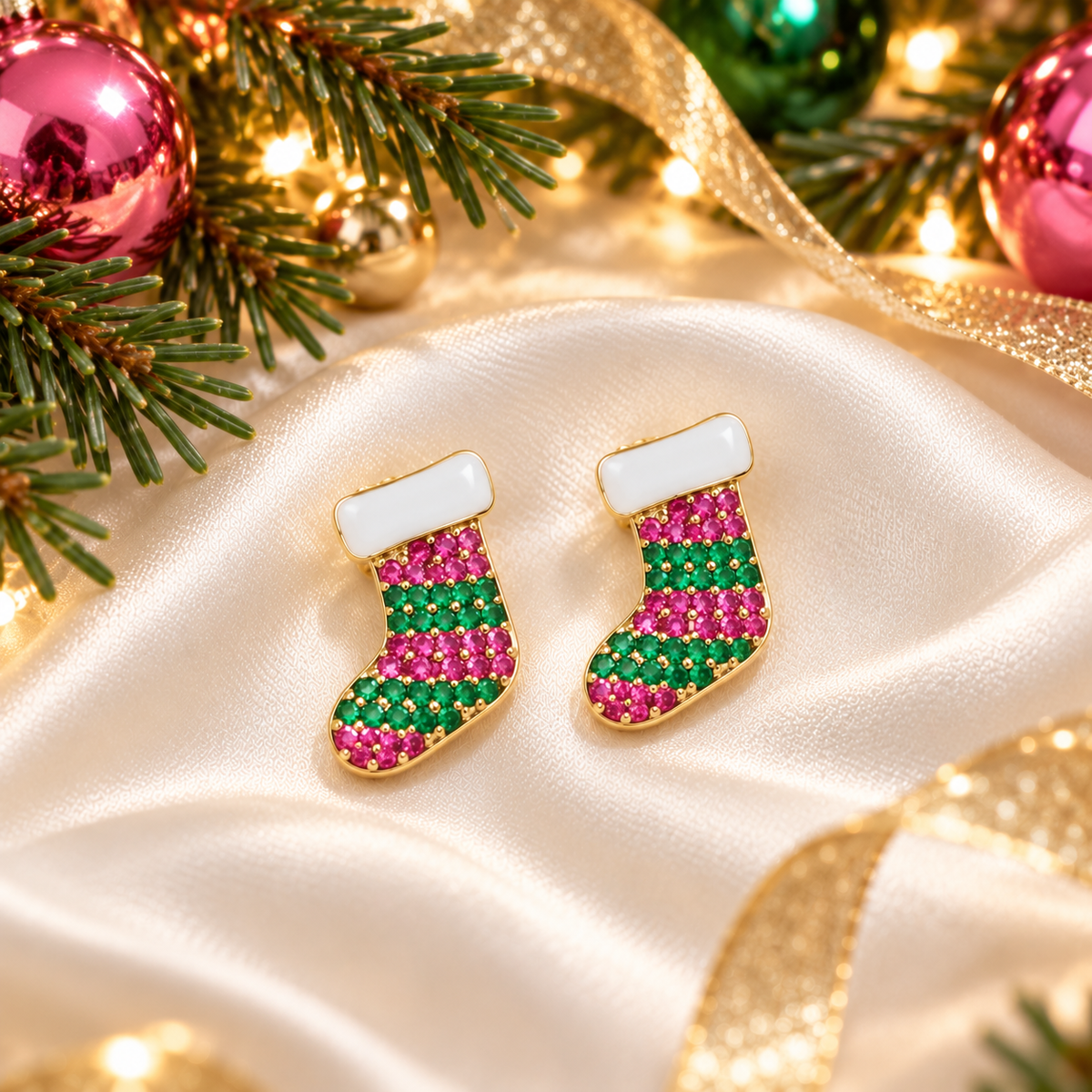 Pink & Green Pavé Stocking Earrings