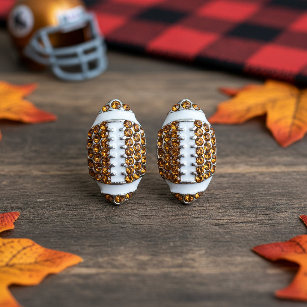 Football Pavé Earrings on wood