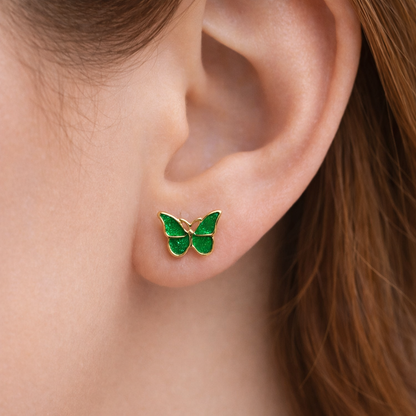 Garden Green Butterfly Earrings worn by a person