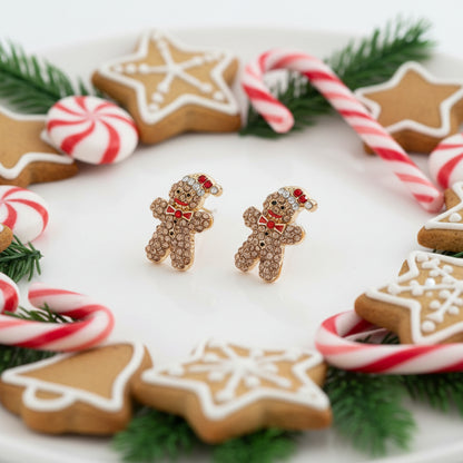 Gingerbread Man Pavé Earrings on cookie plate