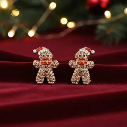 Gingerbread Man Pavé Earrings on red velvet