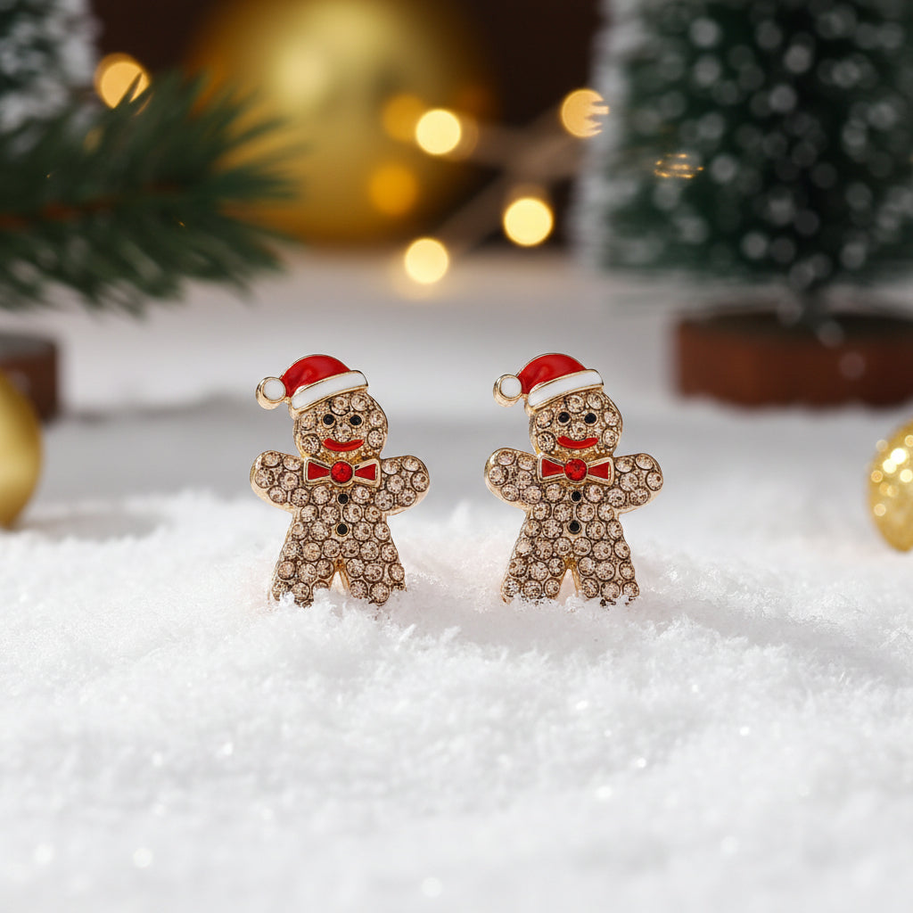 Gingerbread Man Pavé Earrings on snow