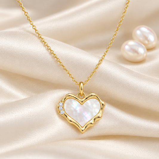 Gold Heart Mother of Pearl Necklace