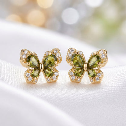 Golden Green Crystal Butterfly Earrings