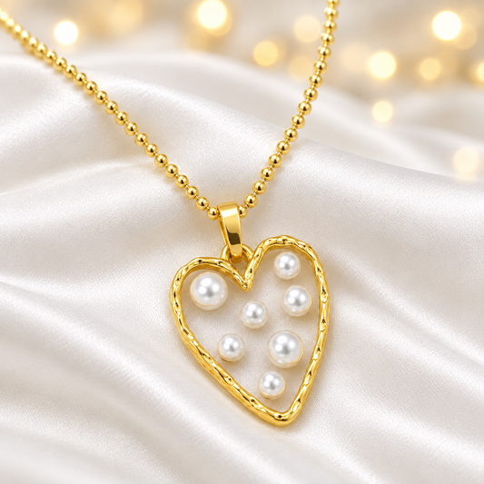 Golden Heart Pearl Necklace