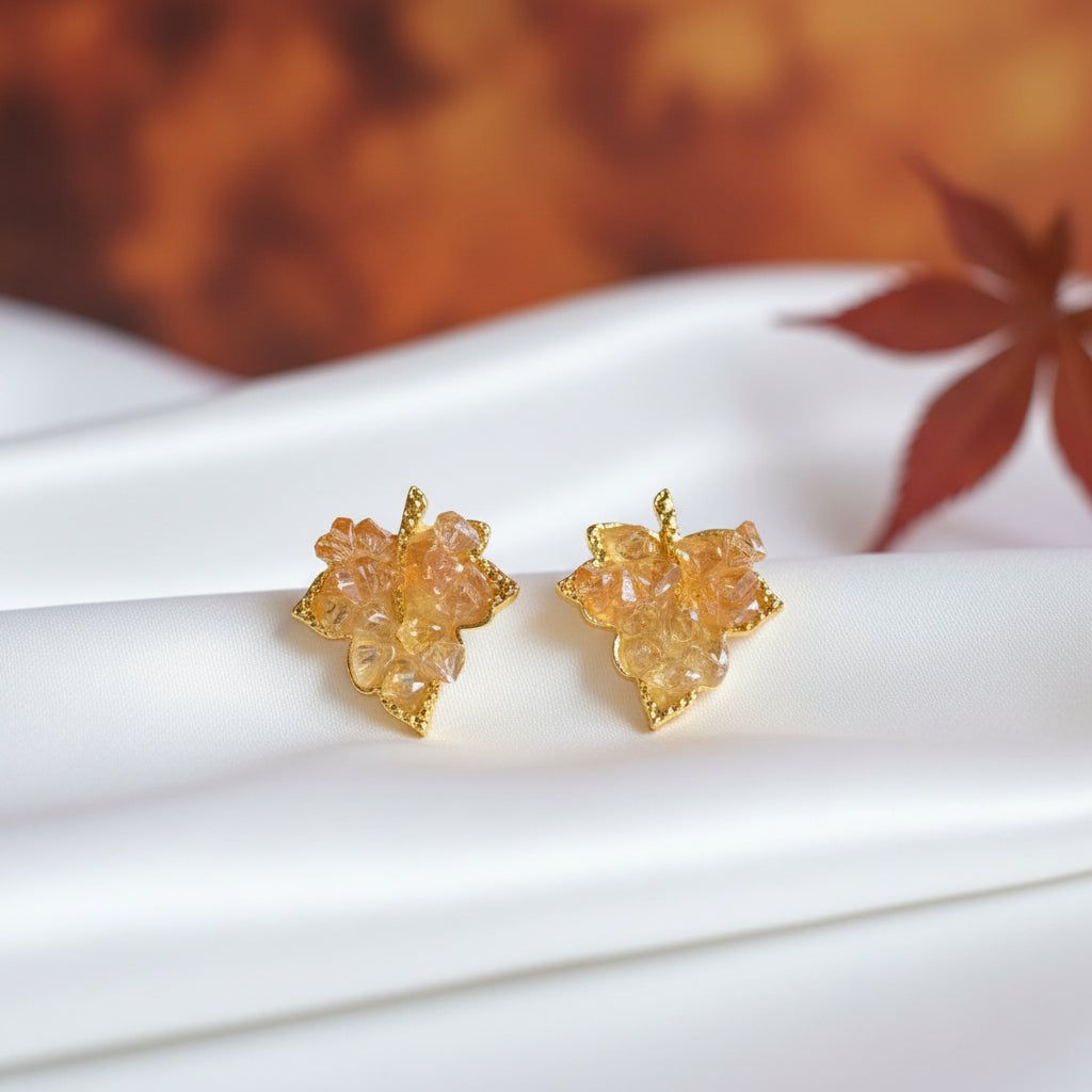 Golden Maple Leaf Earrings on white