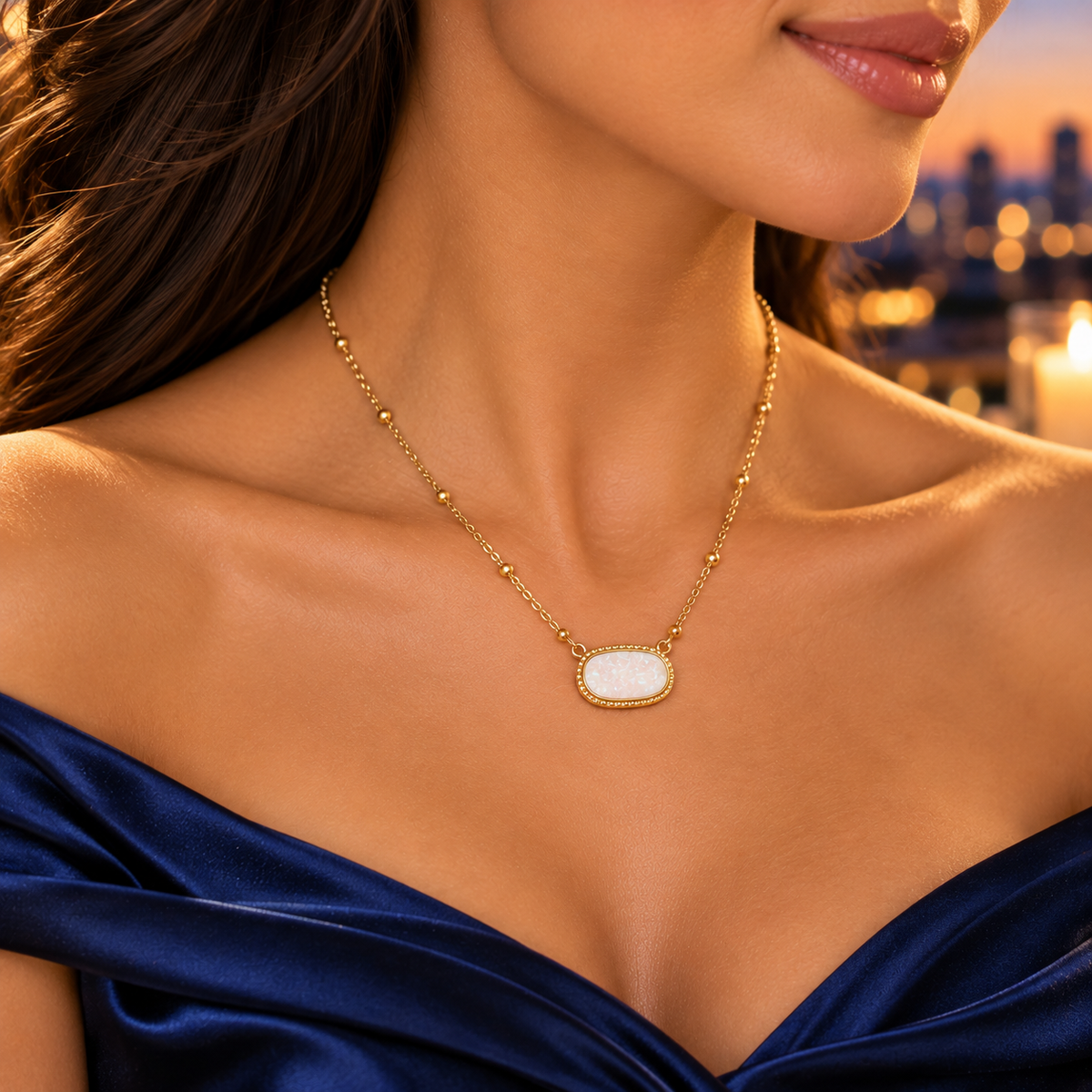 White Opal Druzy Gold Necklace