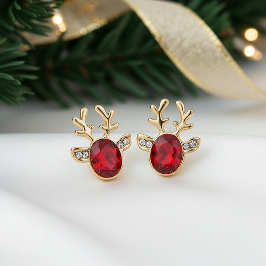 Golden Ruby Reindeer Earrings