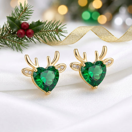 Green Reindeer Zircon Earrings