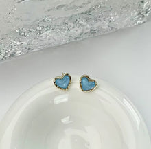 Load image into Gallery viewer, Aqua Blue Heart Earrings