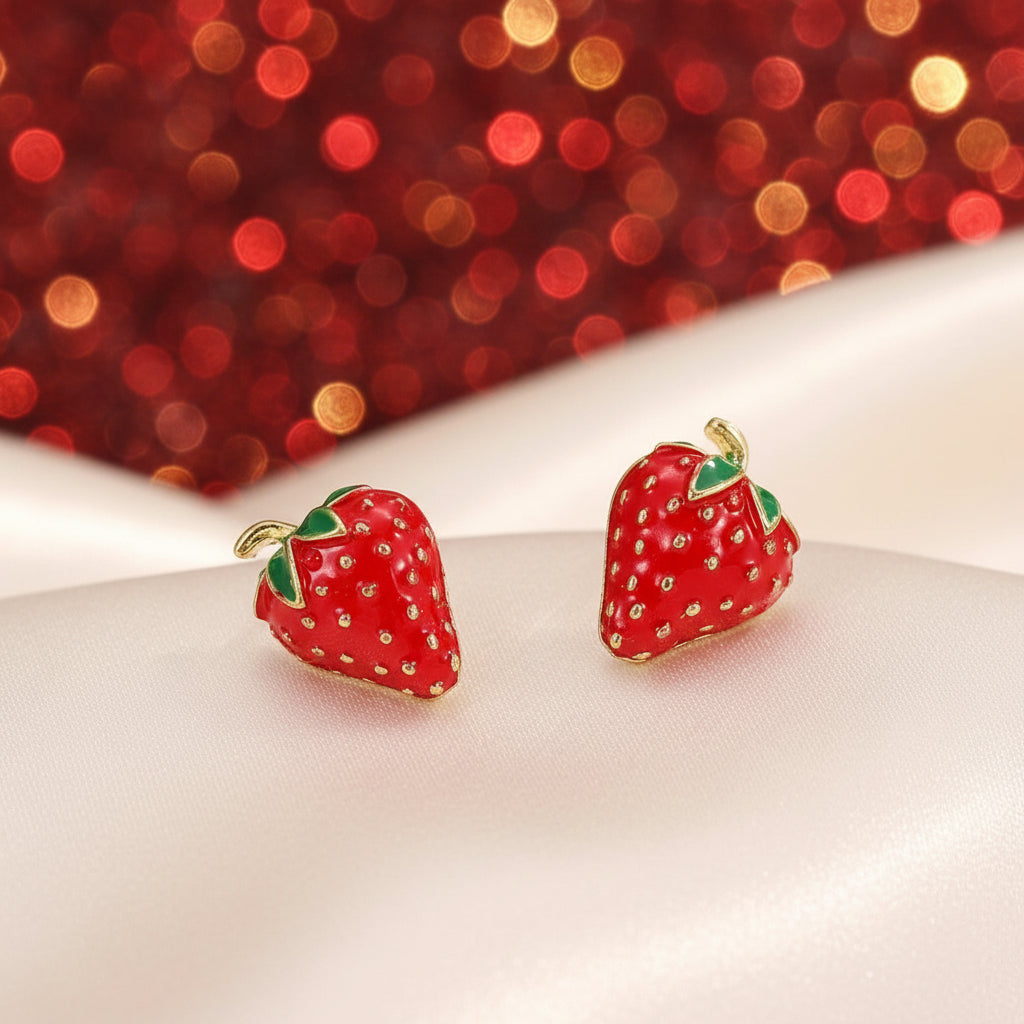 Strawberry Earrings on a beige background