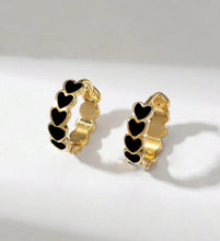 Load image into Gallery viewer, Black Heart Hoop Earrings