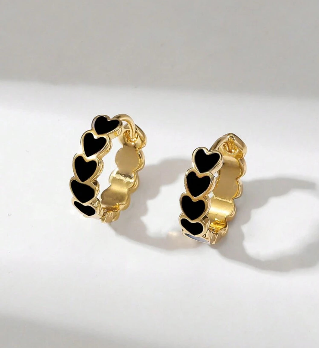 Black Heart Hoop Earrings