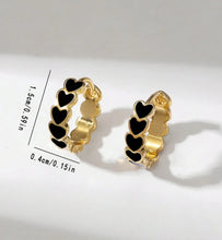 Load image into Gallery viewer, Black Heart Hoop Earrings