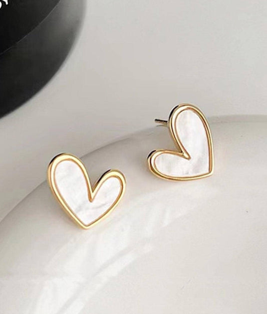 White Heart Earrings