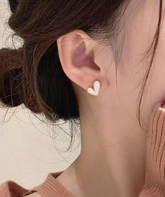 White Heart Earrings