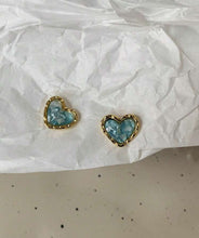 Load image into Gallery viewer, Aqua Blue Heart Earrings