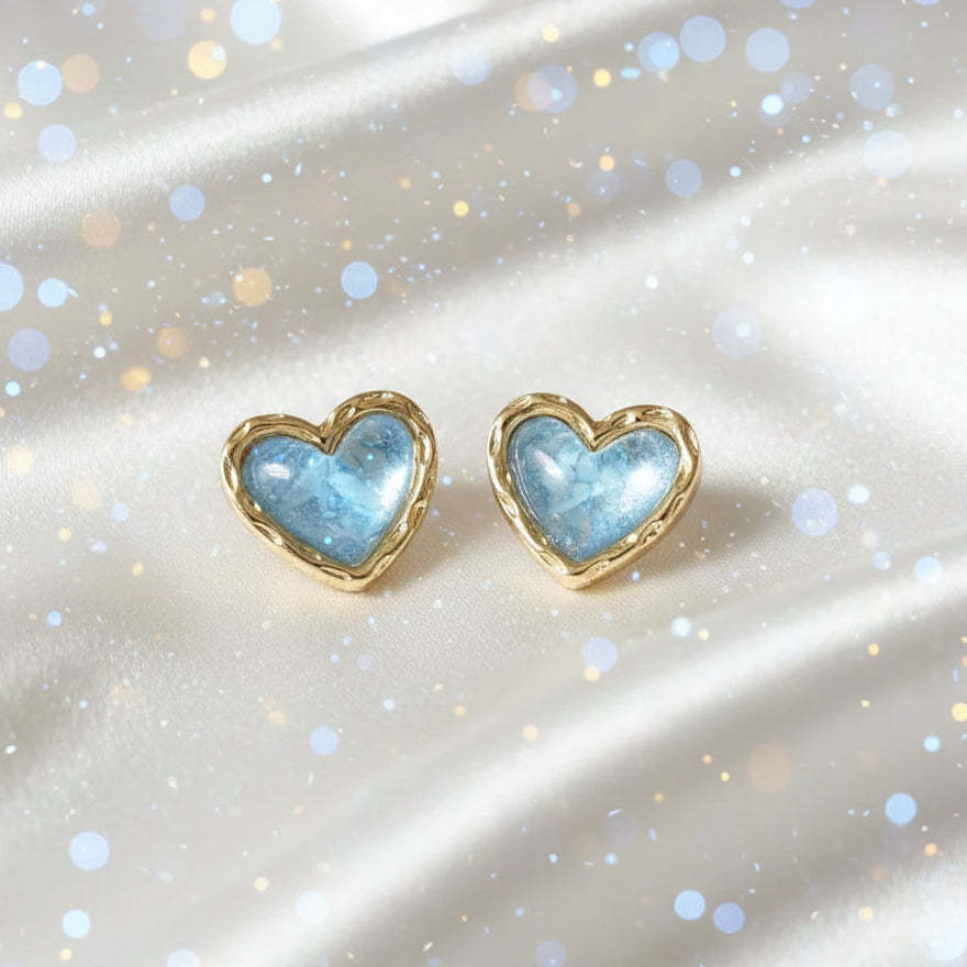 Aqua Opalescent Heart & Pink Bow Earrings Bundle