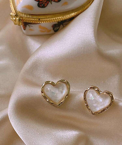 White Opalescent Heart Earrings