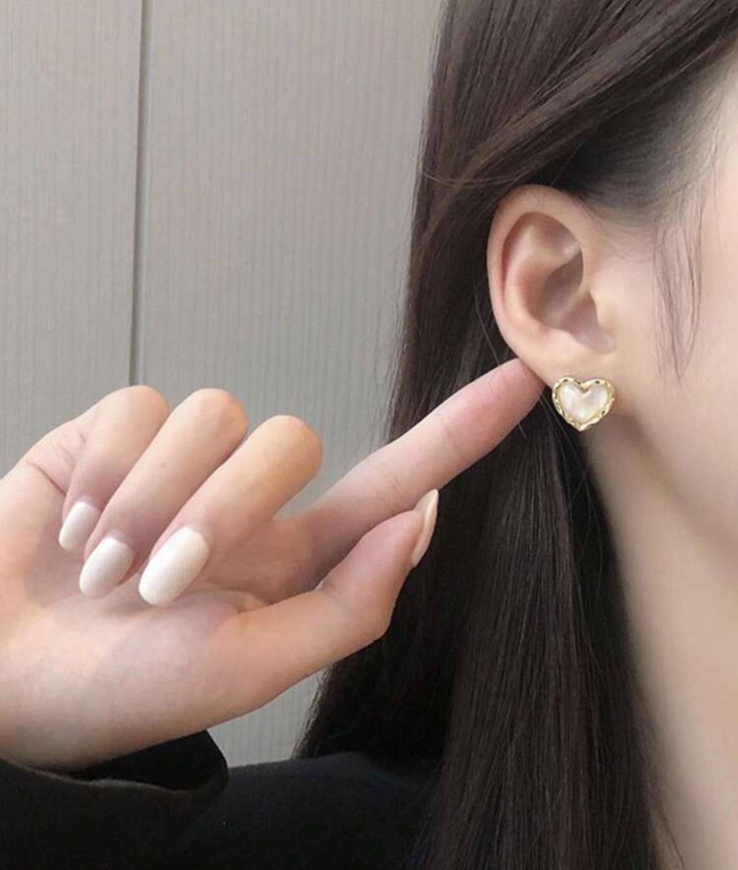 White Opalescent Heart Earrings