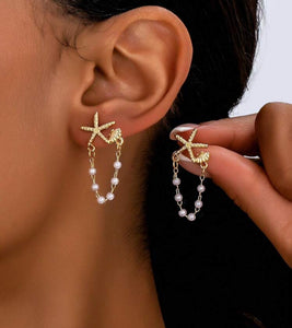 Starfish Shell Pearl Earrings