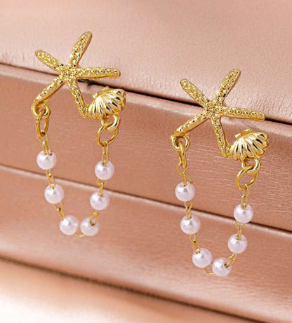 Starfish Shell Pearl Earrings