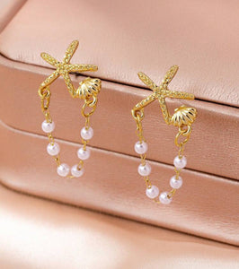 Starfish Shell Pearl Earrings
