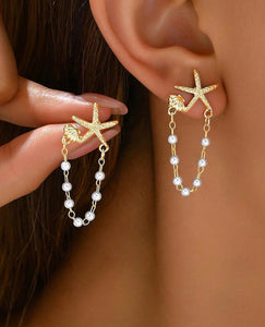 Starfish Shell Pearl Earrings
