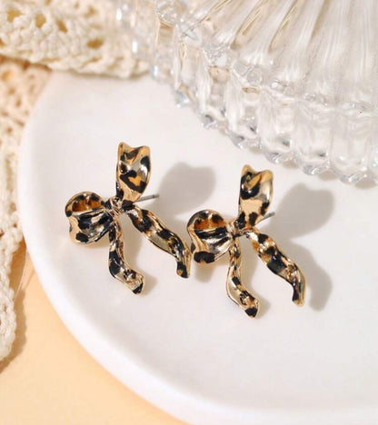 Leopard Print Bow and Hoop Earrings Bundle