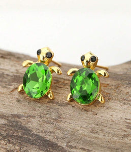 Green Gem Turtle Earrings
