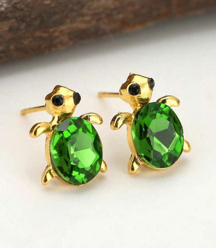 Green Gem Turtle Earrings