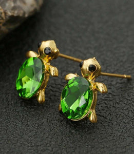 Green Gem Turtle Earrings