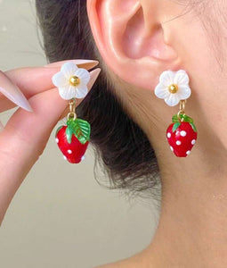 Strawberry White Flower Earrings