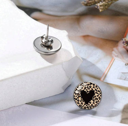 White Heart Hoop and Leopard Print Heart Earrings Bundle