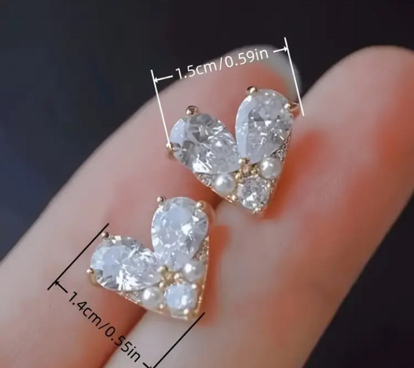 Pearl Heart Zircon Earrings