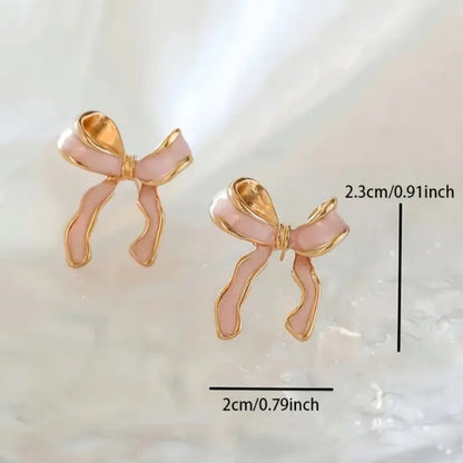 Pink Bow Earrings with dimensions